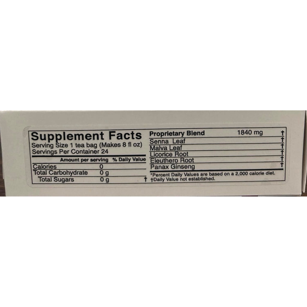 HBL009 | supplement facts panel: serving size 1 tea bag, proprietary blend 1840 mg listing Senna, Malva, Licorice, Eleuthero, Panax Ginseng - Thumbnail