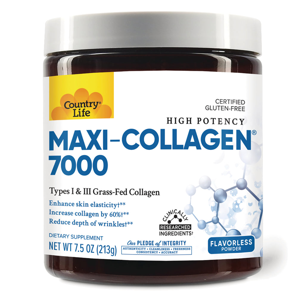 CRL647 | Country Life Maxi-Collagen 7000 jar, flavorless collagen powder supplement label - Thumbnail