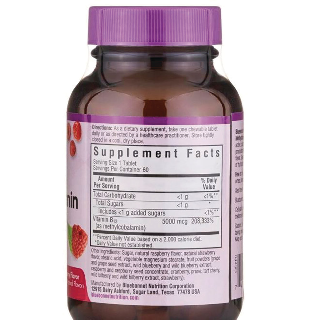 BLU078 | Back of brown supplement bottle showing Supplement Facts panel, ingredients and purple cap - Thumbnail