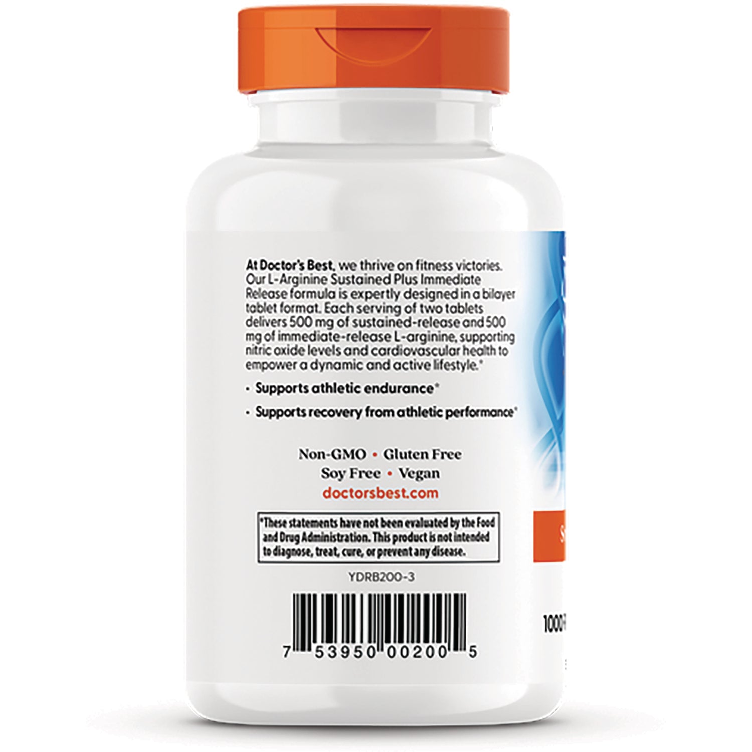 DB113 | back label of white supplement bottle showing product claims, small ingredient text and barcode