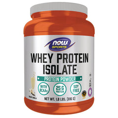 NWF1018 | Now Sports Whey Protein Isolate protein powder jar, creamy vanilla flavor, 25 g protein, soy free