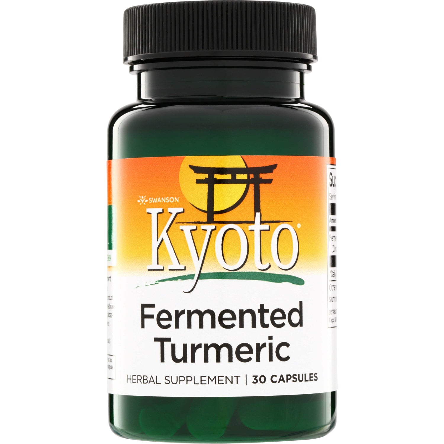 SWK019 | Swanson Kyoto Fermented Turmeric herbal supplement, 30 capsules front label