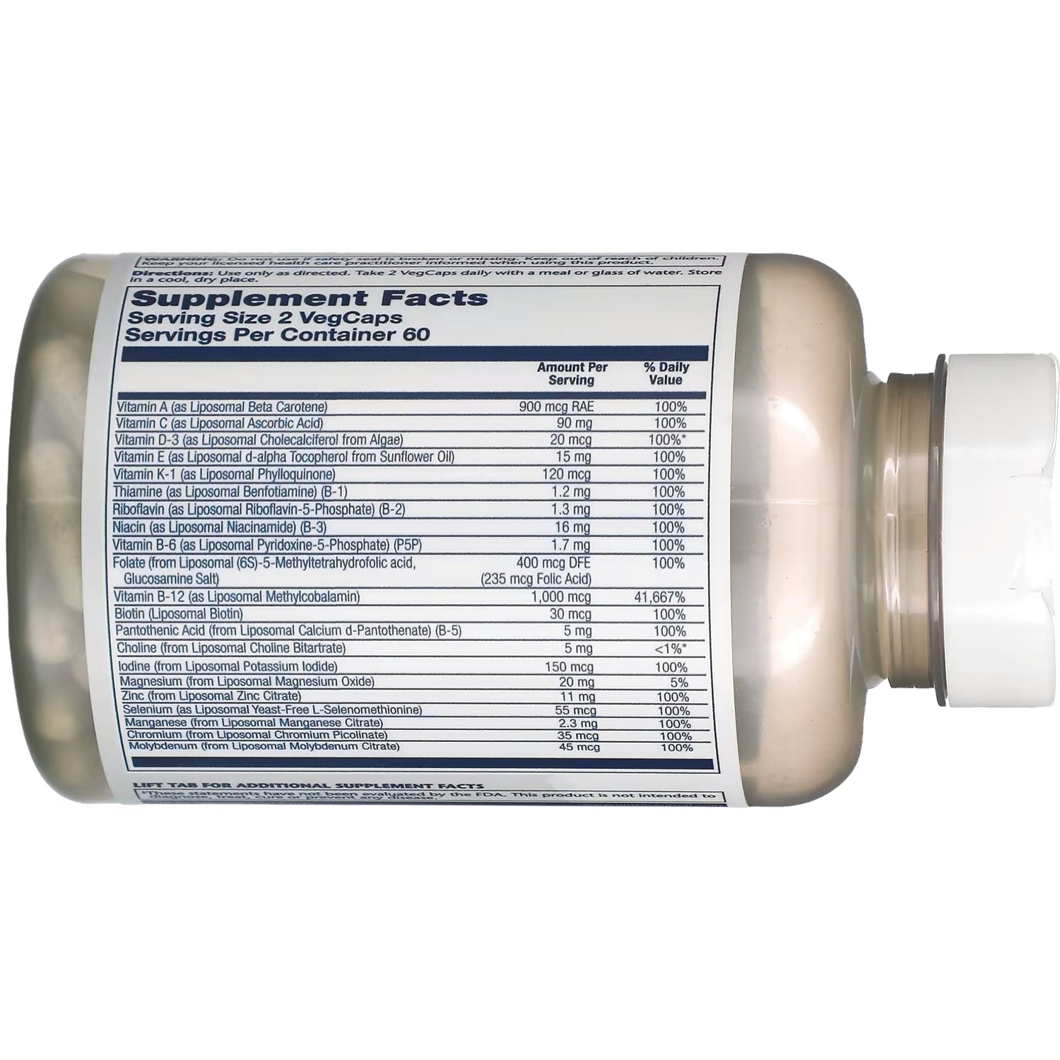 SLR494 | back label showing Supplement Facts panel with serving size and nutrient amounts