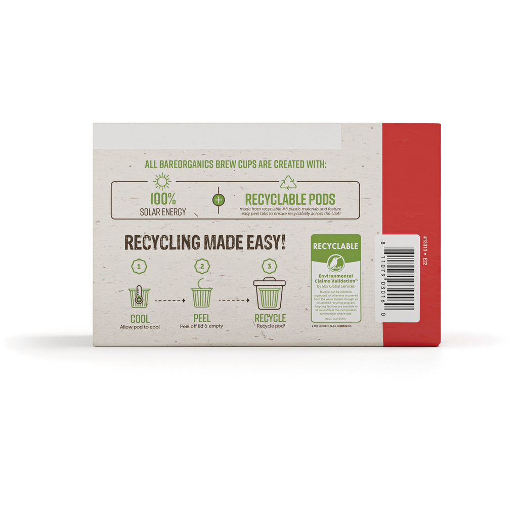 BOR015 | product infographic on back panel titled RECYCLING MADE EASY showing steps to cool, peel, and recycle pods with recyclable pods badge - Thumbnail