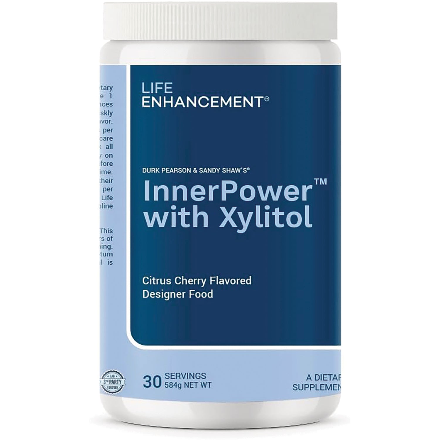 LEN019 | Life Enhancement InnerPower with Xylitol supplement tub, citrus cherry flavored, front label showing 30 servings