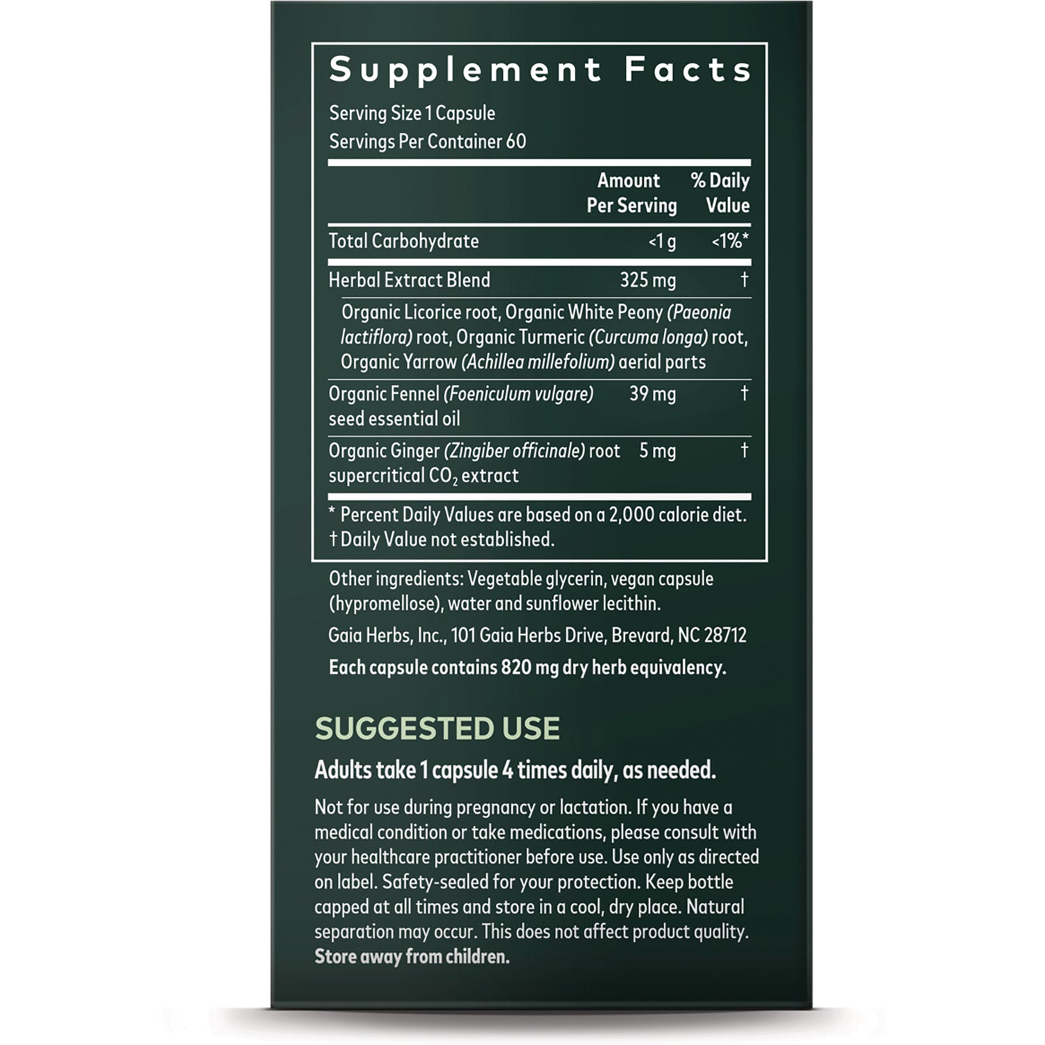 GH159 | Supplement Facts and Suggested Use panel showing serving size 1 capsule, ingredients and directions