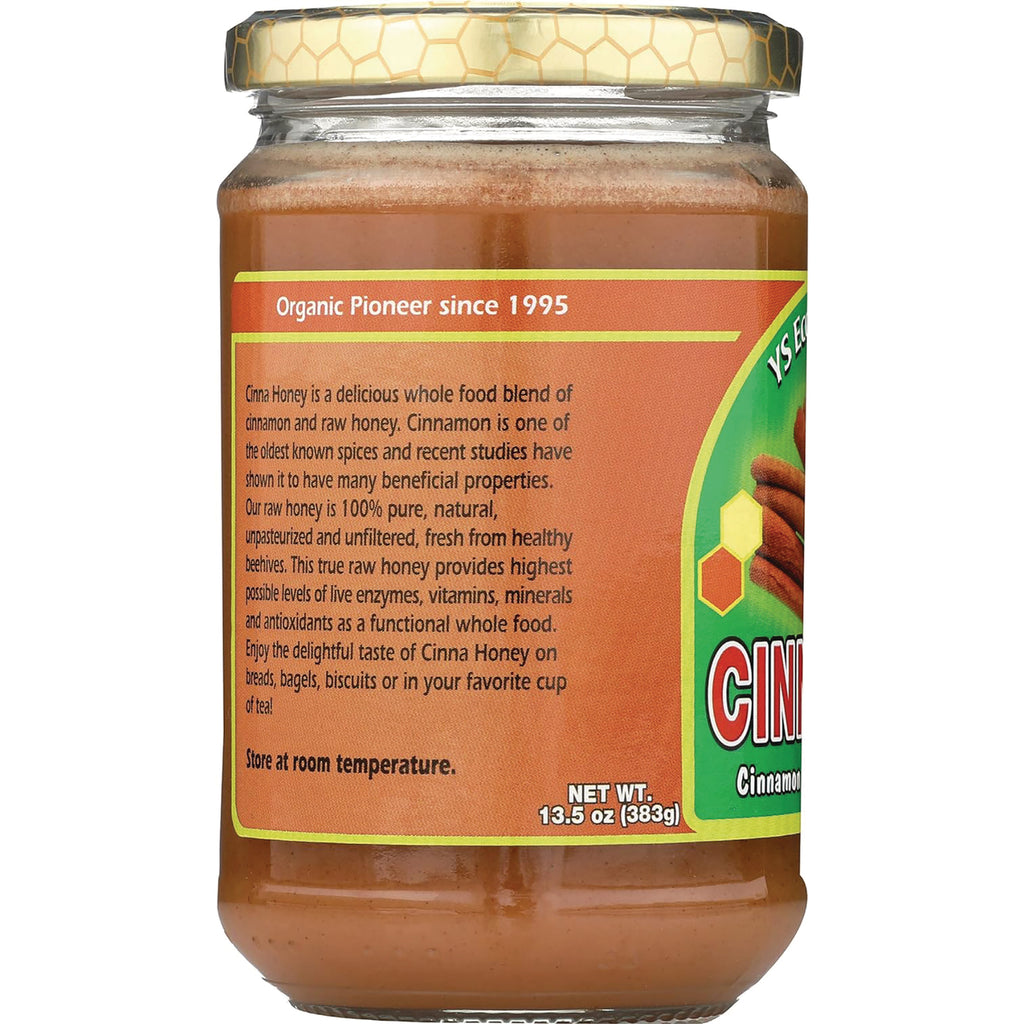 YS023 | Back label of cinnamon honey jar; Organic Pioneer since 1995; NET WT 13.5 oz (383 g) - Thumbnail