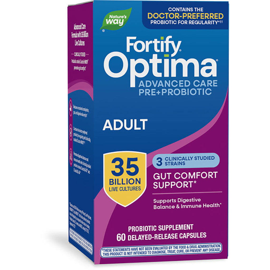 NW802 | Nature's Way Optima Probiotic Fortify box, 60 delayed-release capsules, 35 billion live cultures, plant-based prebiotic fiber - Thumbnail