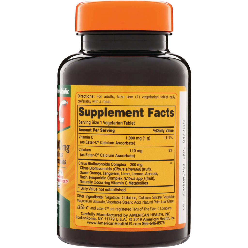 AM167 | Back label Supplement Facts for Vitamin C 1,000 mg; serving size 1 vegetarian tablet - Thumbnail