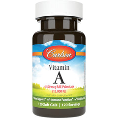 CSN155 | Carlson Vitamin A 15,000 IU Palmitate dietary supplement bottle, 120 soft gels