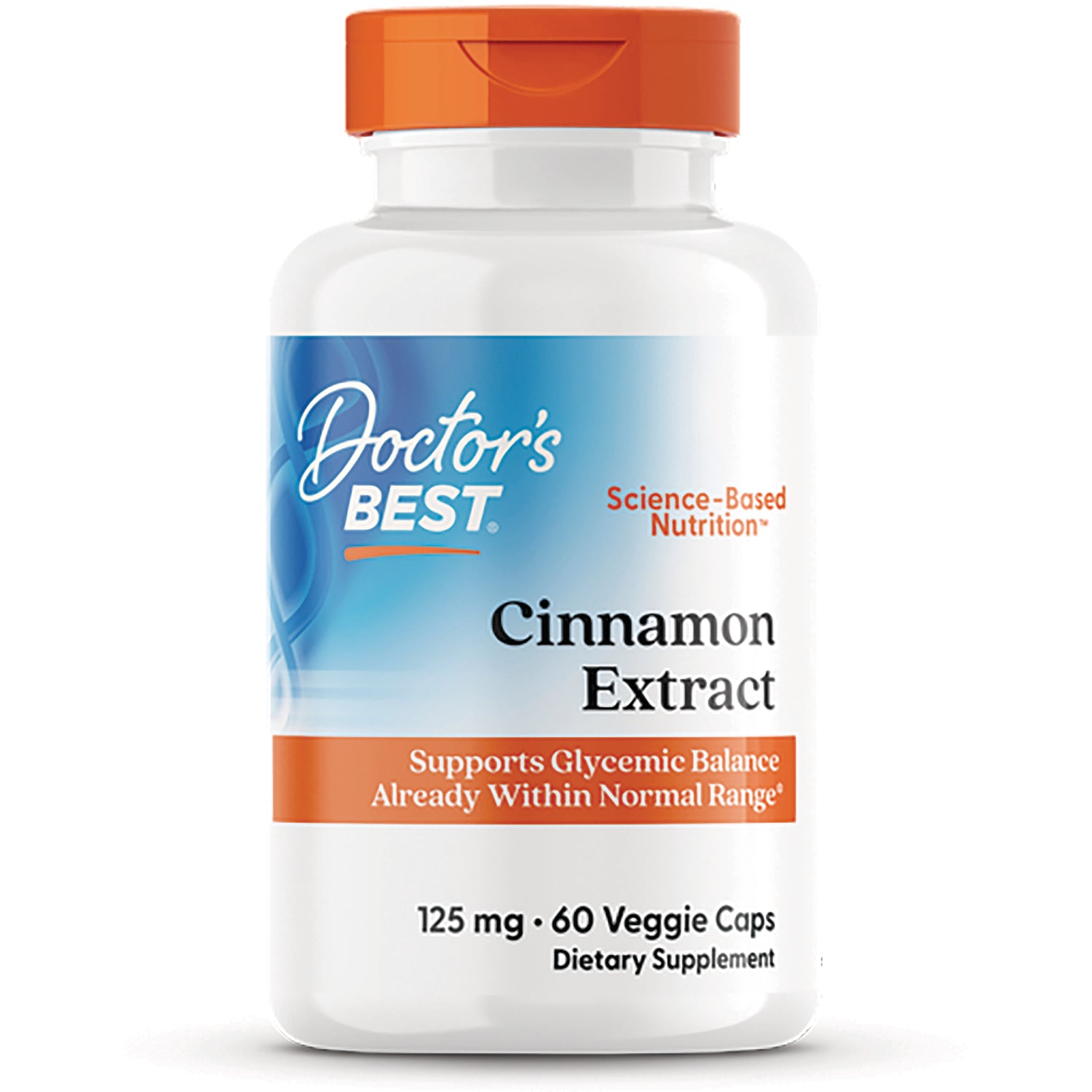 DB253 | Doctor's Best Cinnamon Extract bottle front labeled 125 mg 60 Veggie Caps supports glycemic balance