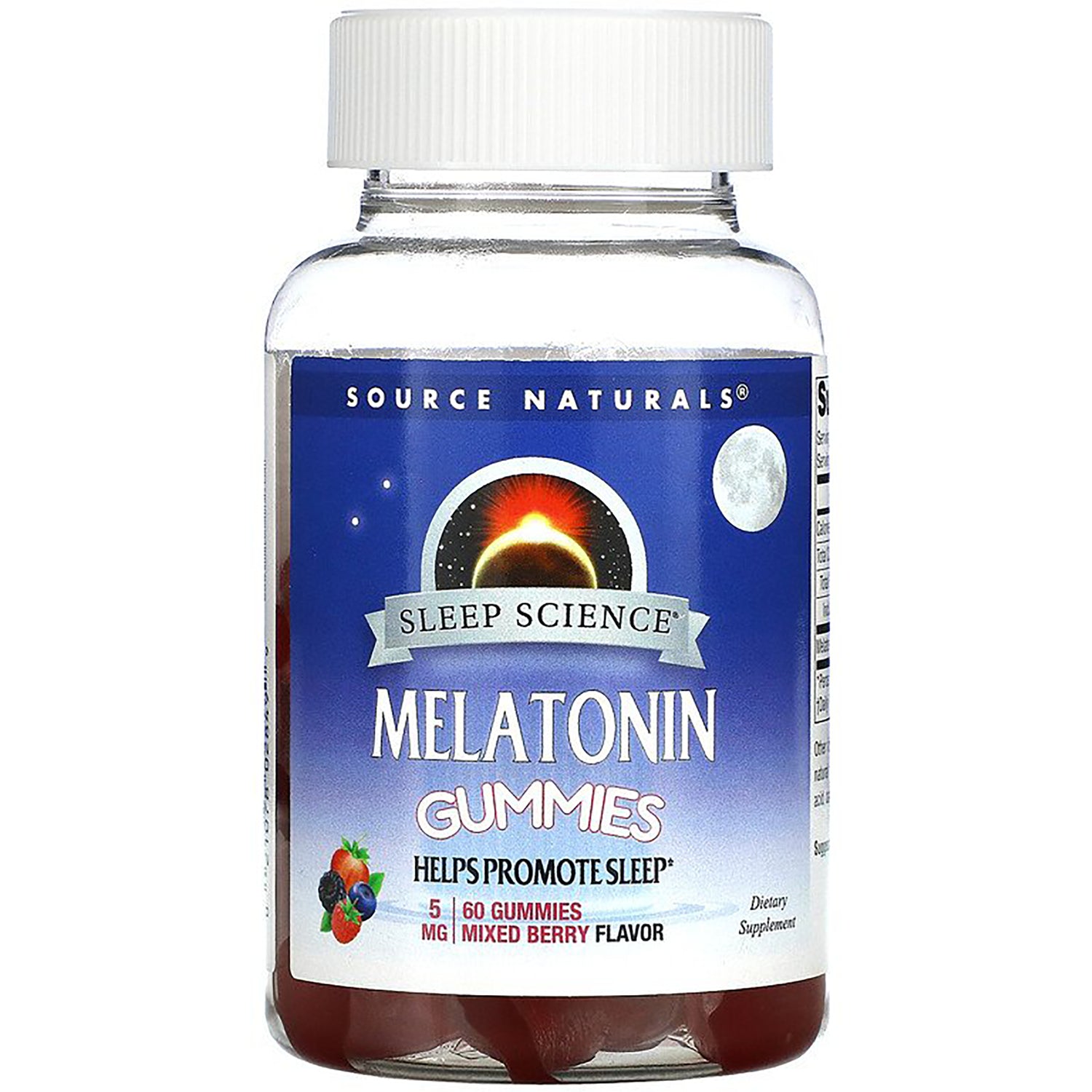 SN963 | Source Naturals Sleep Science Melatonin Gummies, 5 mg, 60 gummies, mixed berry flavor