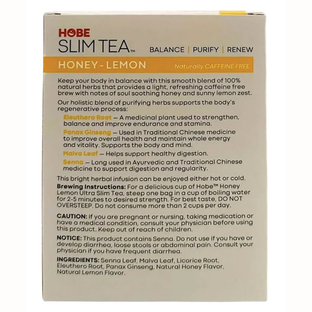 HBL010 | back of honey-lemon slim tea box showing ingredients, brewing instructions, caution and product description - Thumbnail