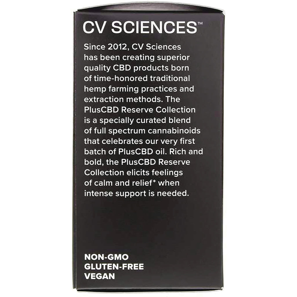 CV SCIENCES box side panel with brand story text and label NON-GMO GLUTEN-FREE VEGAN - Thumbnail