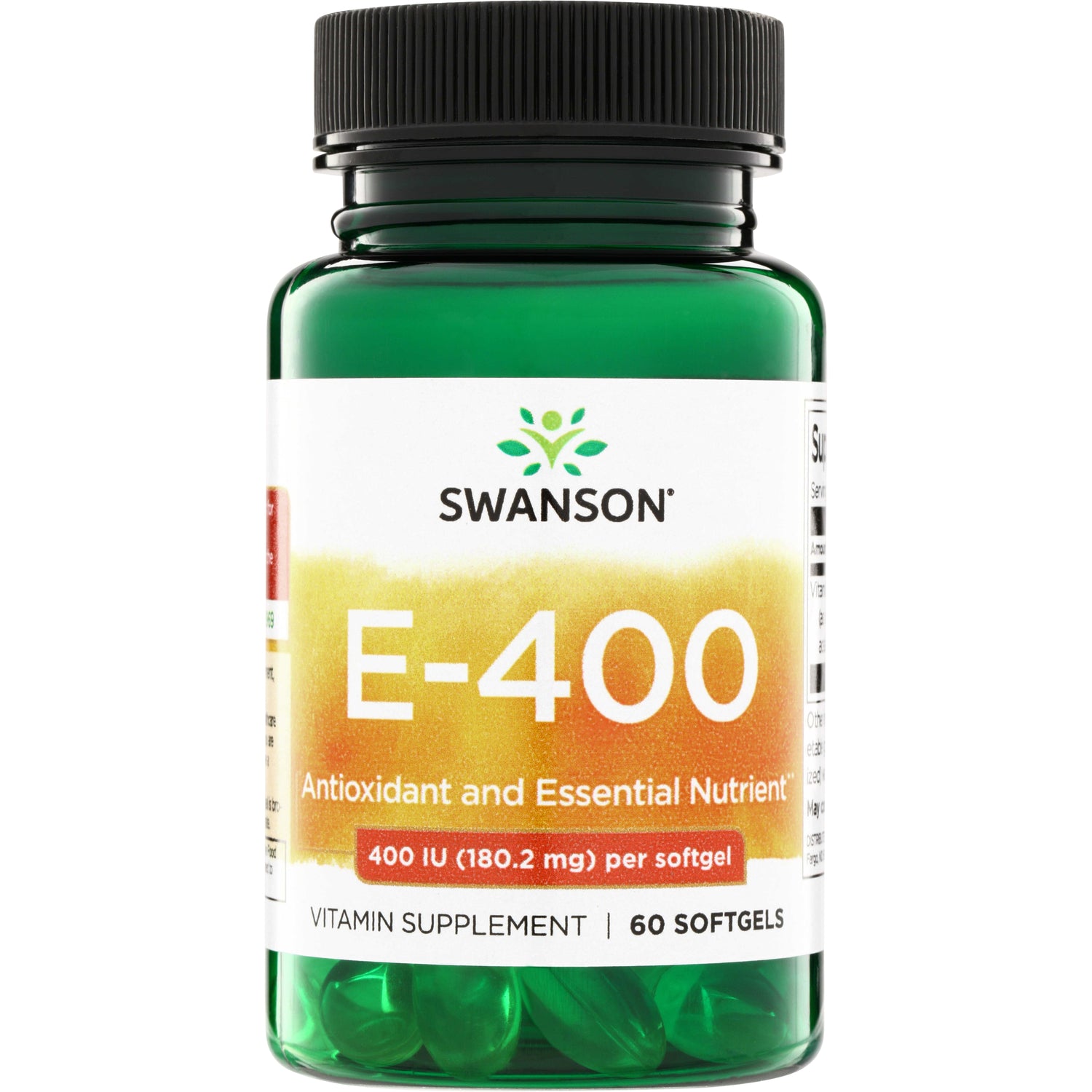 SW1438 | Swanson E-400 vitamin E, 400 IU per softgel, 60 softgels bottle front