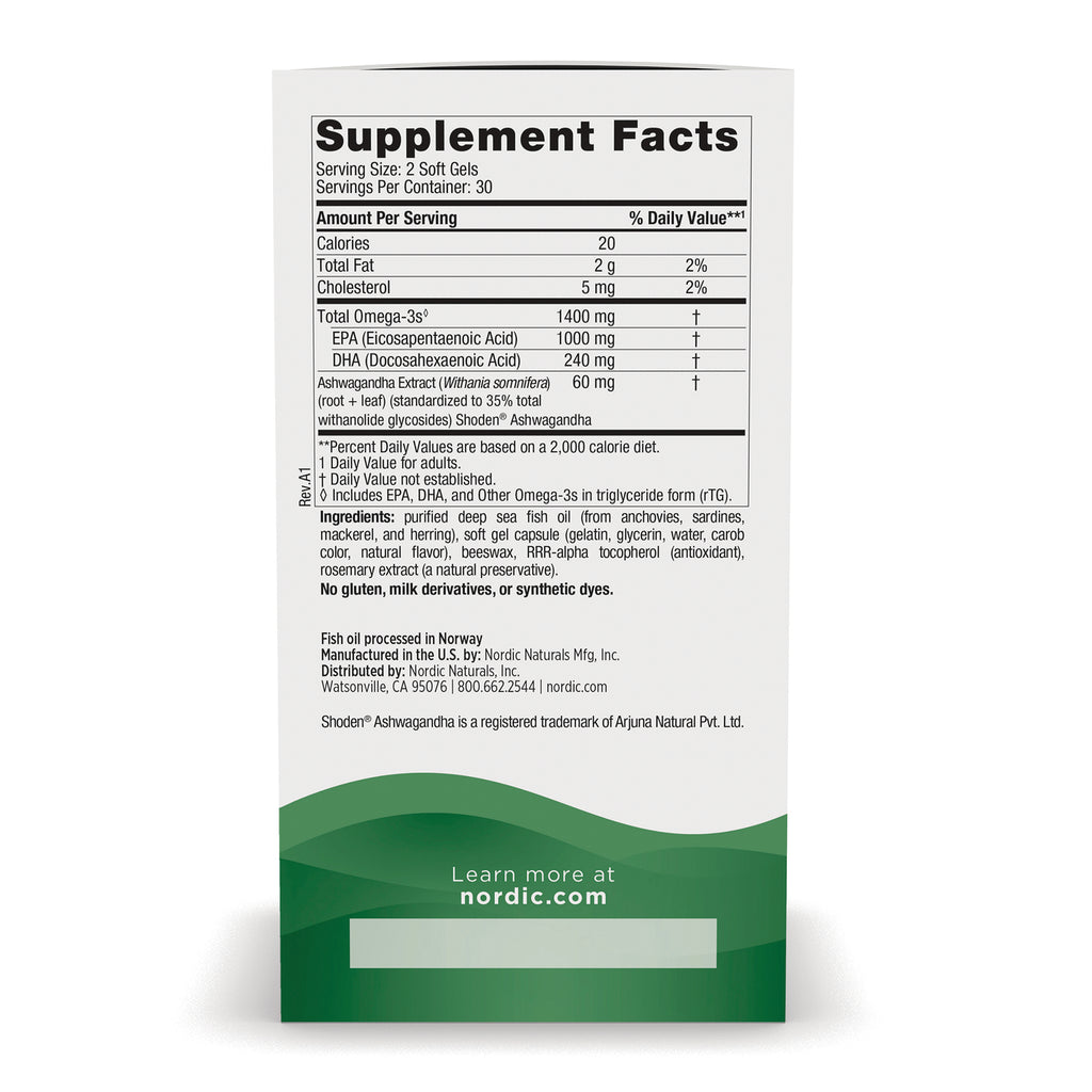 NRN138 | Supplement facts panel showing serving size, omega-3 amounts, ingredients and manufacturer information - Thumbnail