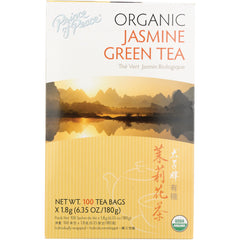 Prince of Peace organic jasmine green tea box with sunset landscape, 100 tea bags and USDA Organic seal