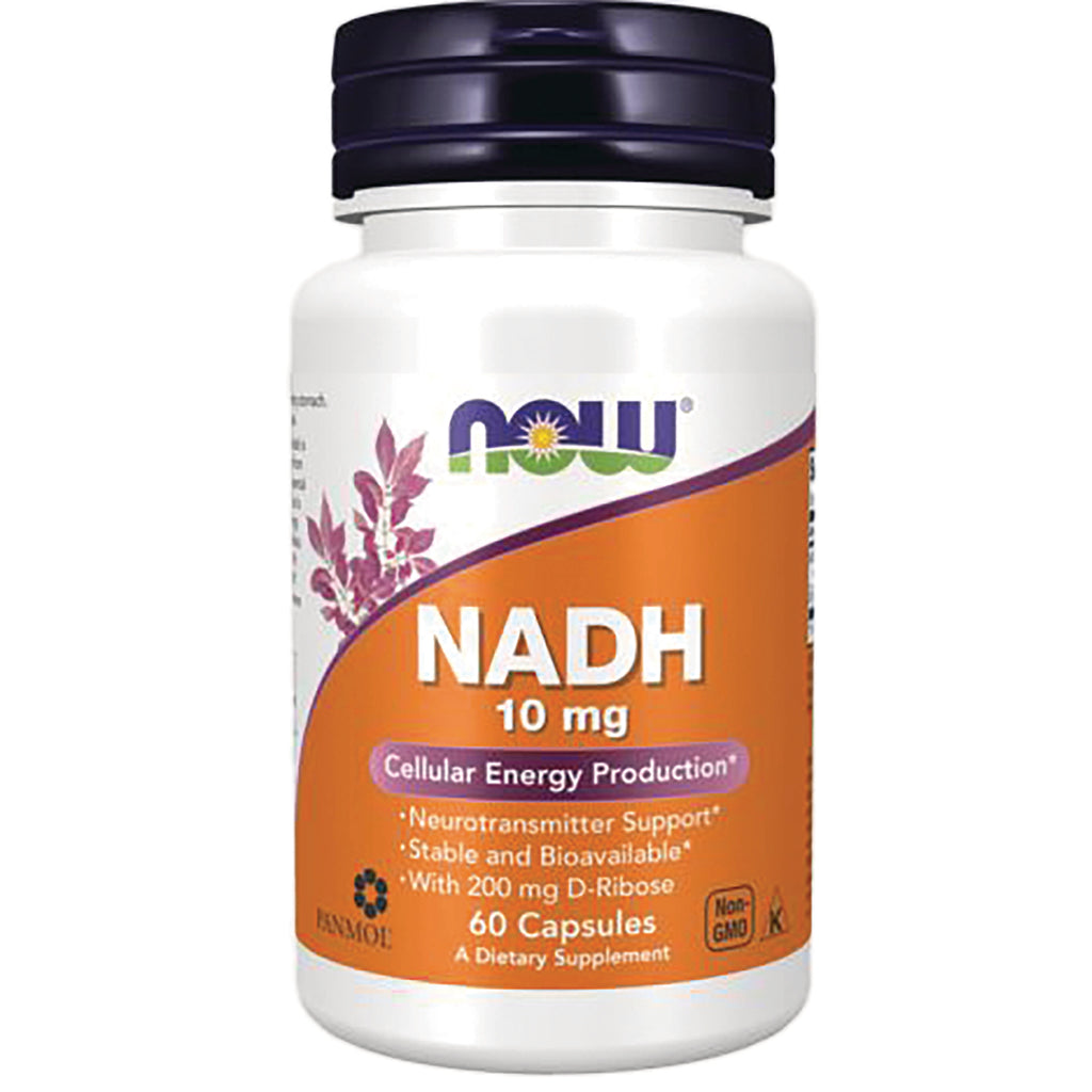 NWF393 | NOW NADH 10 mg white bottle with orange label, 60 capsules dietary supplement - Thumbnail