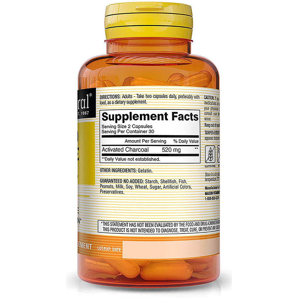 MSN065 | Back label with Supplement Facts showing Activated Charcoal 520 mg and other ingredients - Thumbnail
