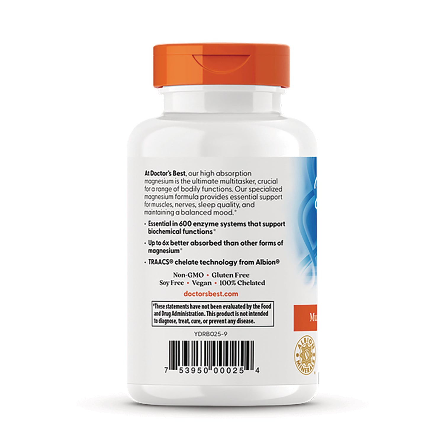 white supplement bottle back label showing product claims, barcode, and doctorsbest.com