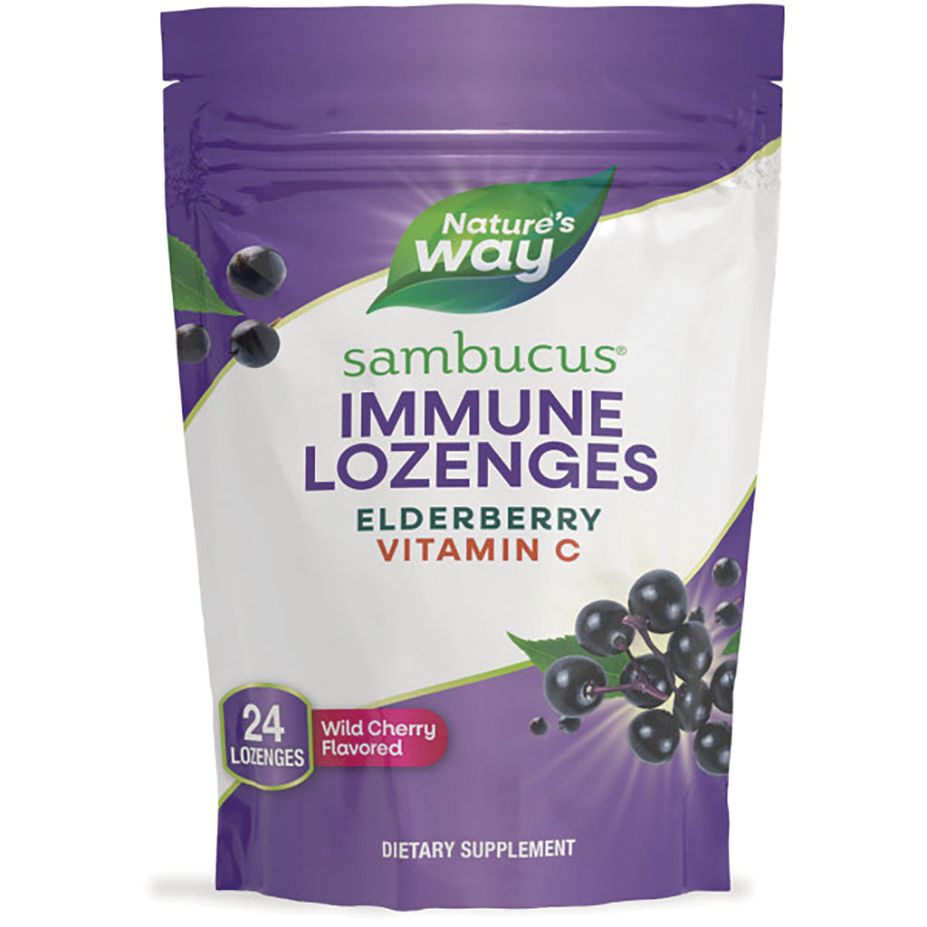 NW995 | Nature's Way Sambucus immune lozenges elderberry with vitamin C, wild cherry flavored pouch, 24 lozenges - Thumbnail