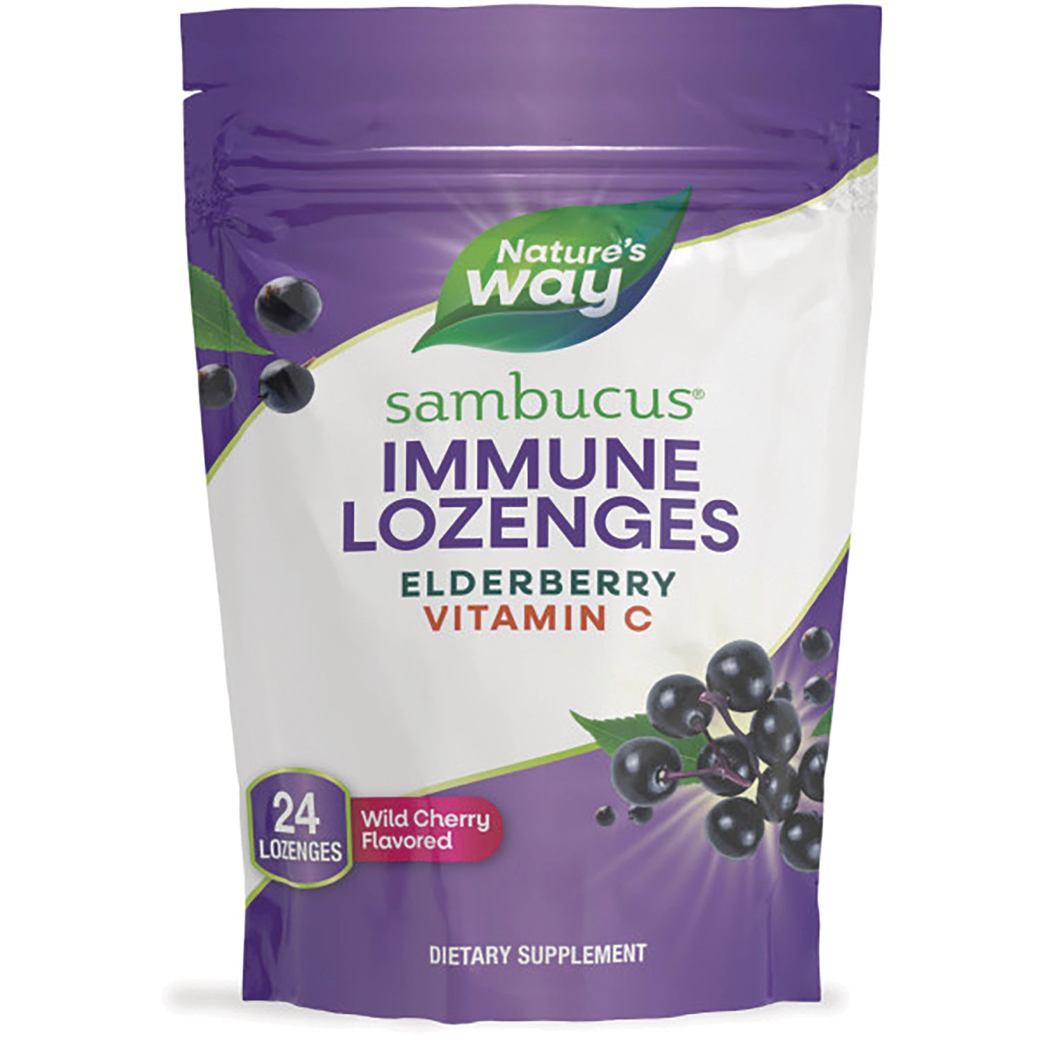NW995 | Nature's Way Sambucus immune lozenges elderberry with vitamin C, wild cherry flavored pouch, 24 lozenges