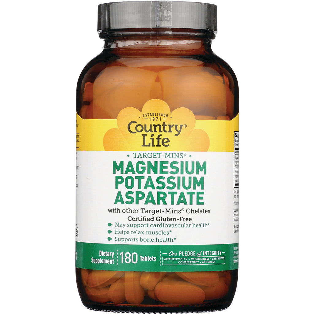 CRL243 | Country Life Magnesium Potassium Aspartate supplement, 180 tablets, front label - Thumbnail