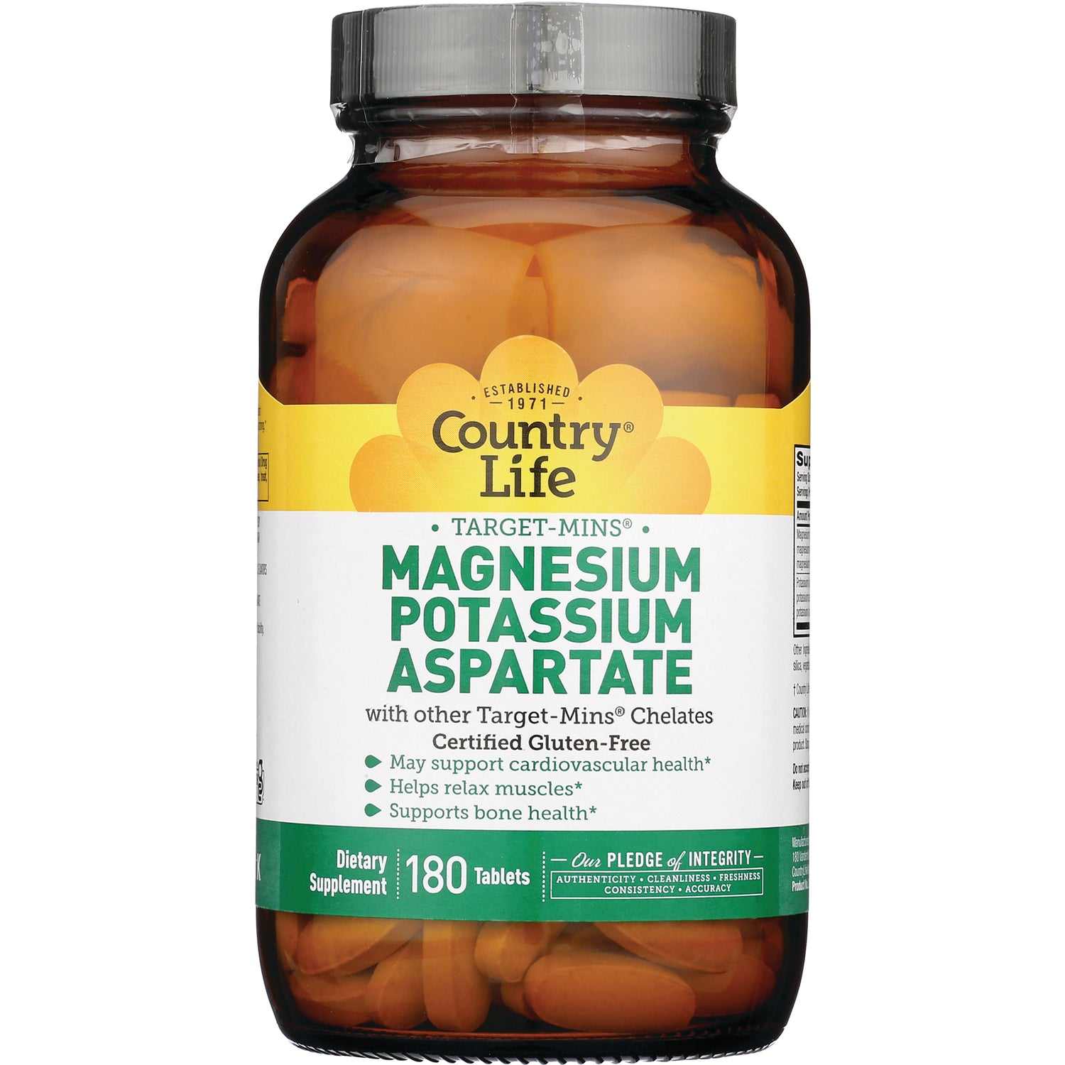 CRL243 | Country Life Magnesium Potassium Aspartate supplement, 180 tablets, front label