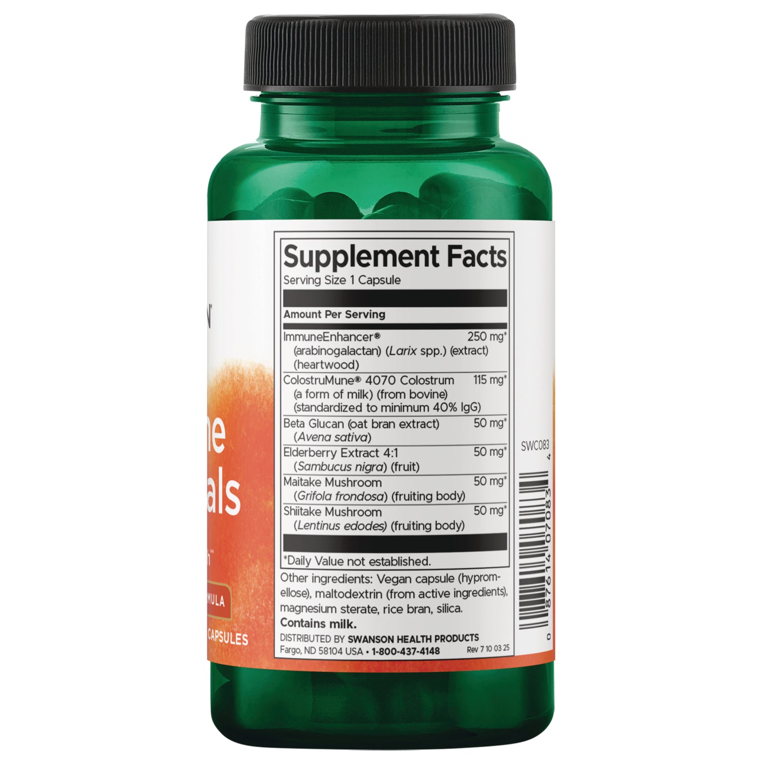 SWC083 | Supplement Facts panel, serving size 1 veggie capsule