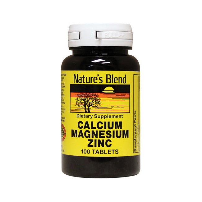 NAB034 | Nature's Blend bottle labeled Calcium Magnesium Zinc 100 tablets front view