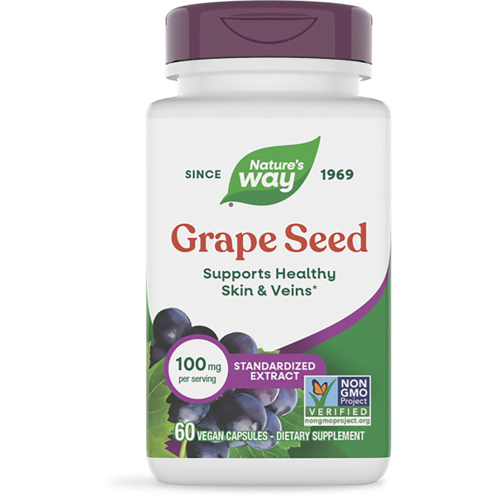NW768 | Nature's Way Grape Seed Premium Extract bottle, front label showing 60 vegan capsules and Plant Powered - Thumbnail