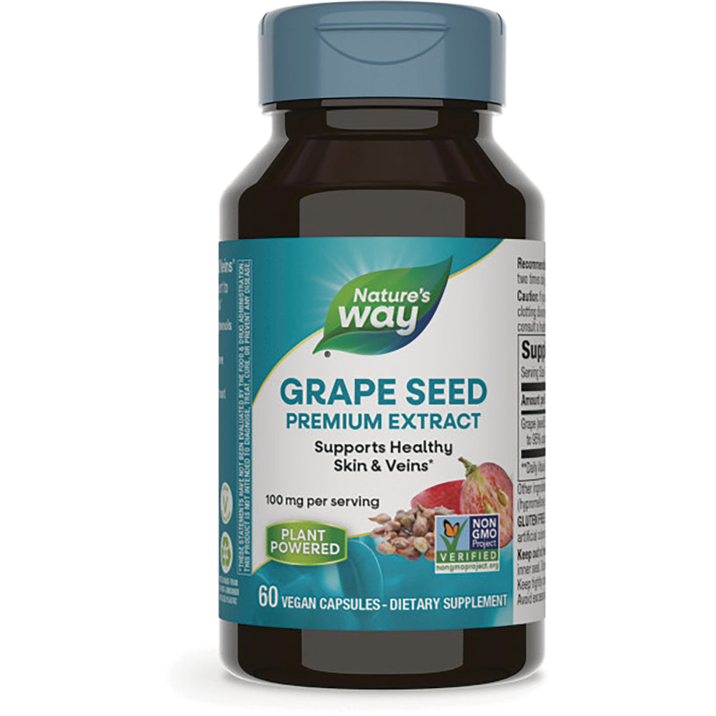 NW768 | Nature's Way Grape Seed Premium Extract bottle, front label showing 60 vegan capsules and Plant Powered - Thumbnail