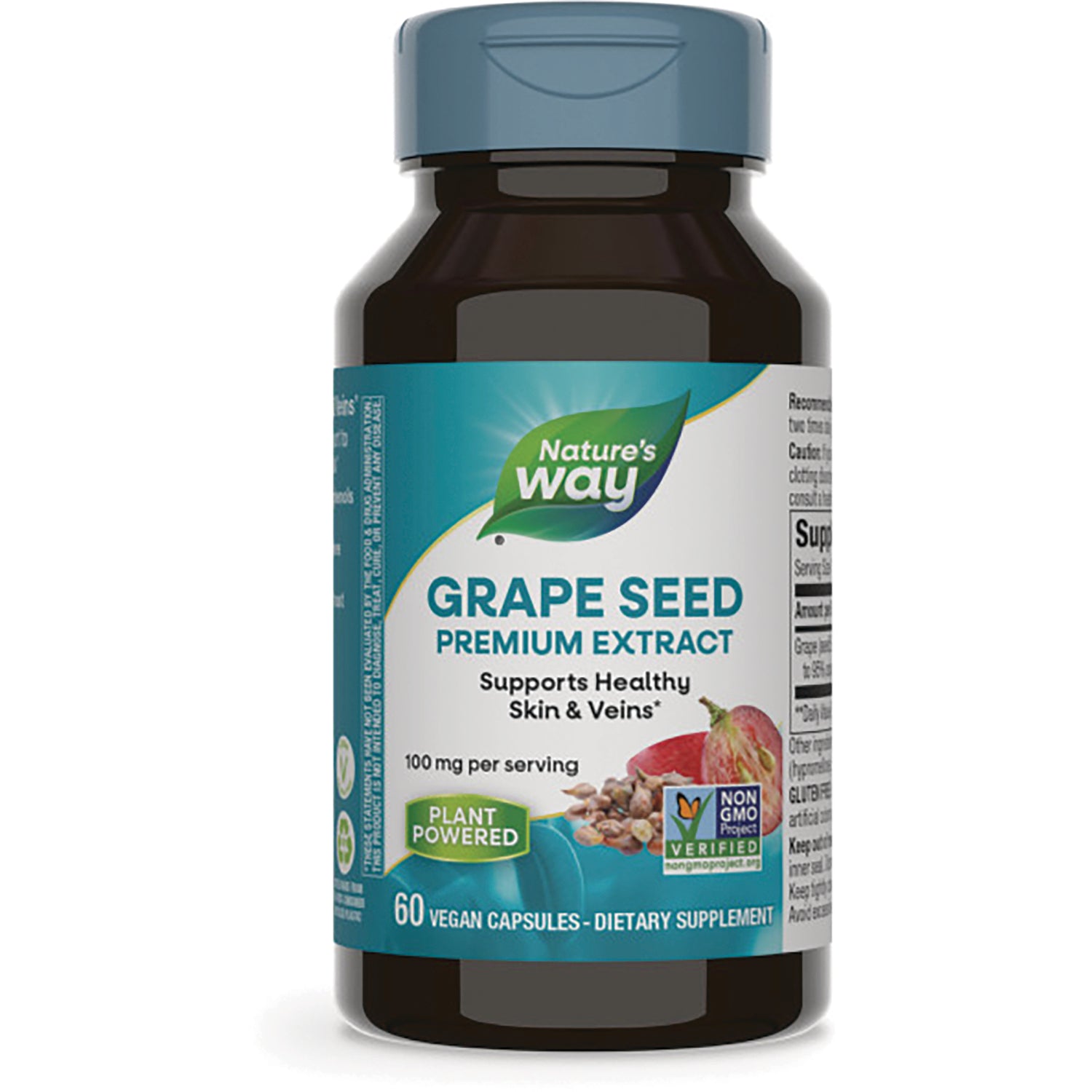 NW768 | Nature's Way Grape Seed Premium Extract bottle, front label showing 60 vegan capsules and Plant Powered