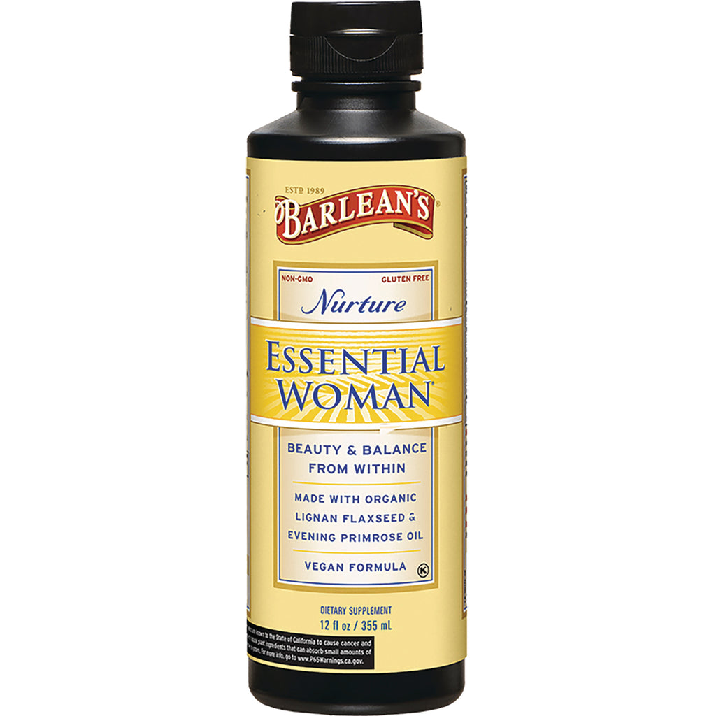 Barlean's Nurture Essential Woman supplement bottle front label showing Essential Woman and beauty & balance from within - Thumbnail