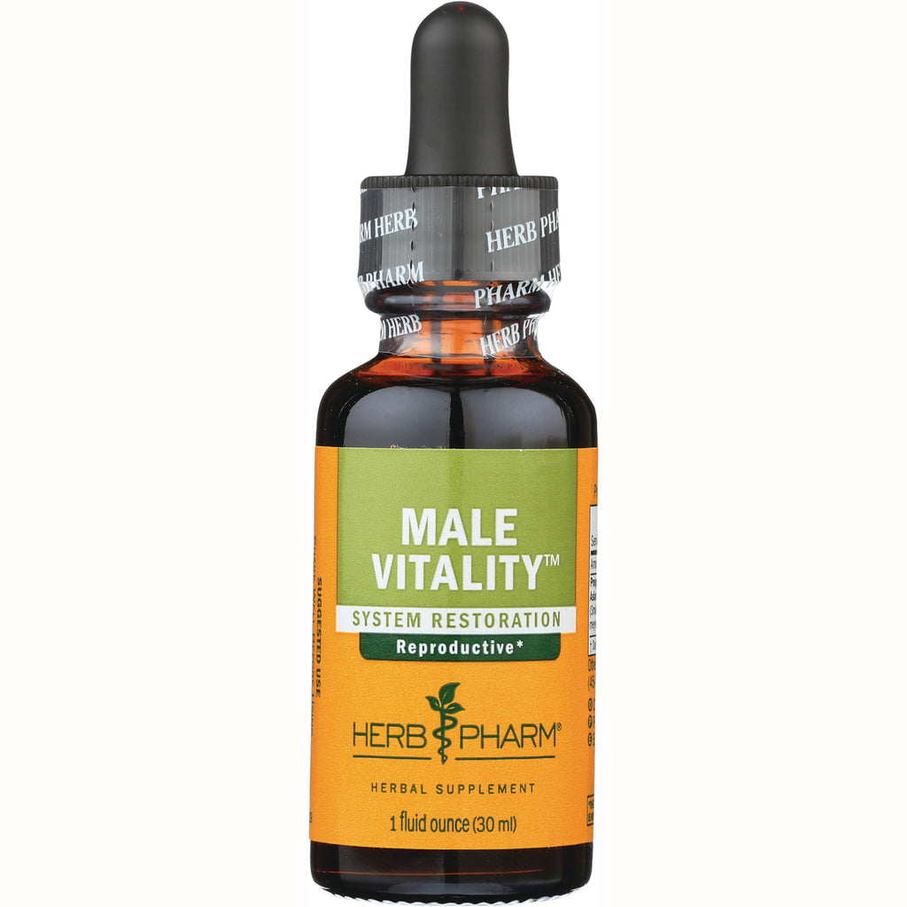 HPH040 | Amber dropper bottle labeled MALE VITALITY System Restoration Reproductive herbal supplement 1 fluid ounce (30 ml) - Thumbnail