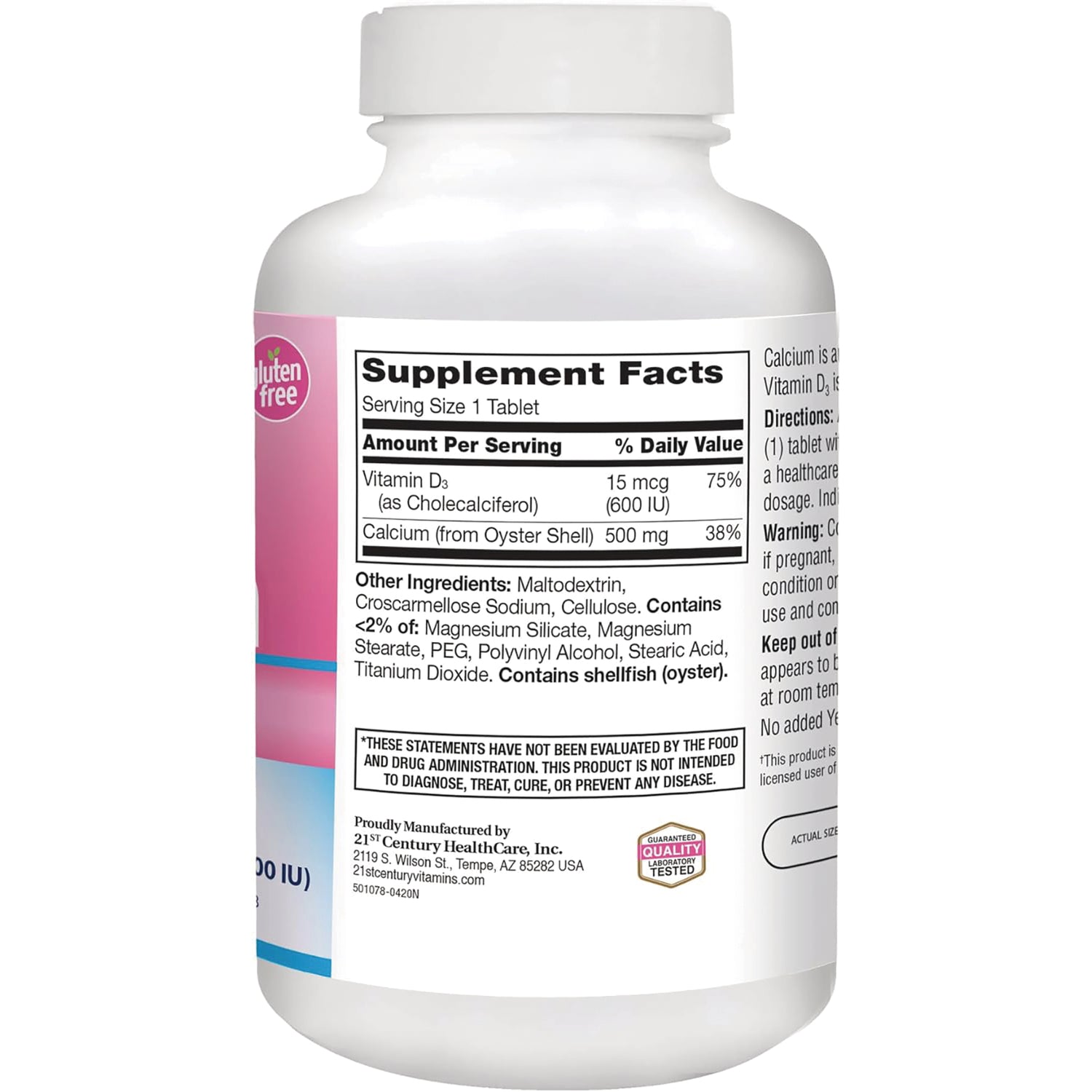 CNT262 | White supplement bottle back showing Supplement Facts panel and ingredient list, contains shellfish (oyster)