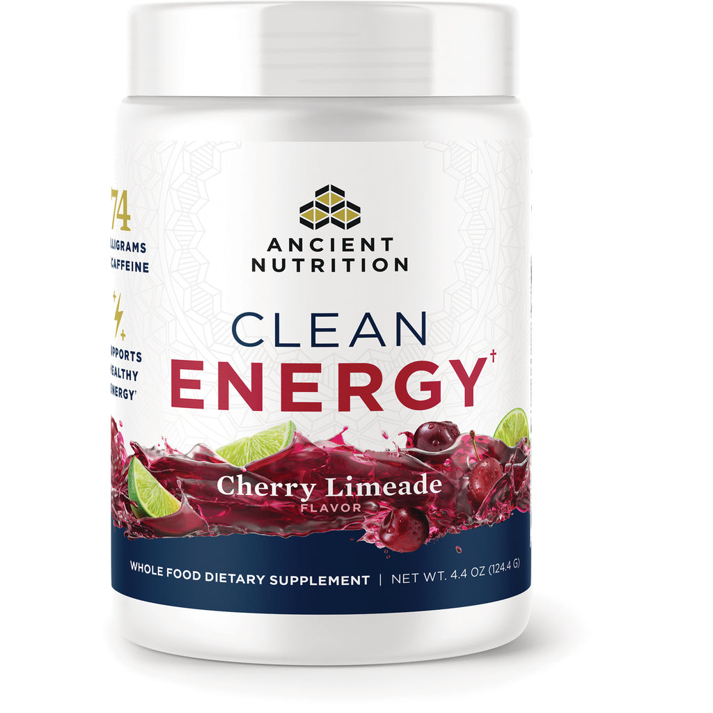 ATN145 | White jar of Ancient Nutrition Clean Energy supplement, Cherry Limeade flavor front label view - Thumbnail