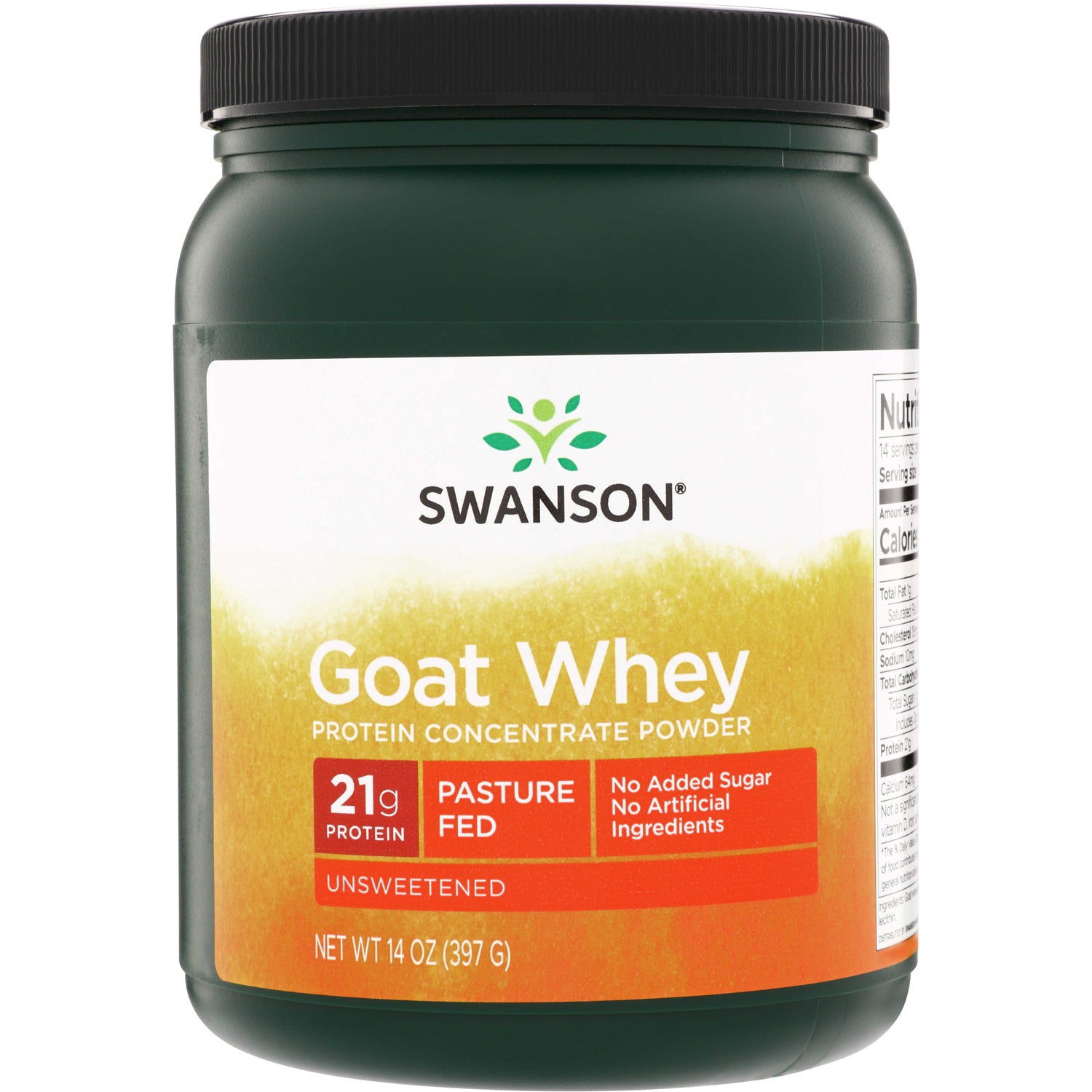 SWU891 | Swanson Goat Whey Protein Concentrate Powder, unsweetened, 14 oz; 21g protein, pasture fed, no added sugar