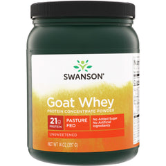 SWU891 | Swanson Goat Whey Protein Concentrate Powder, unsweetened, 14 oz; 21g protein, pasture fed, no added sugar