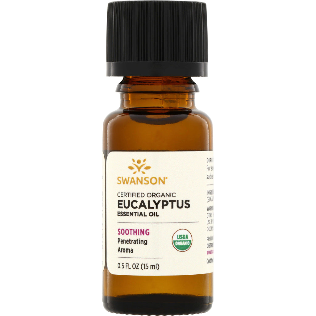 SWAR008 | Swanson Certified Organic Eucalyptus Essential Oil, USDA Organic, 0.5 fl oz (15 ml), soothing penetrating aroma - Thumbnail