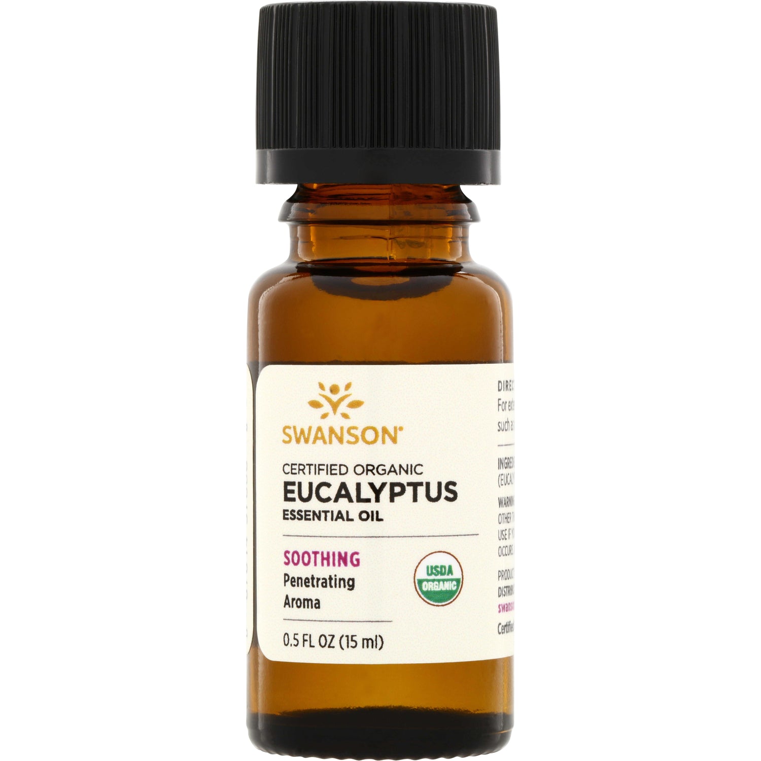 SWAR008 | Swanson Certified Organic Eucalyptus Essential Oil, USDA Organic, 0.5 fl oz (15 ml), soothing penetrating aroma