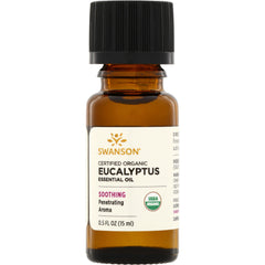 SWAR008 | Swanson Certified Organic Eucalyptus Essential Oil, USDA Organic, 0.5 fl oz (15 ml), soothing penetrating aroma