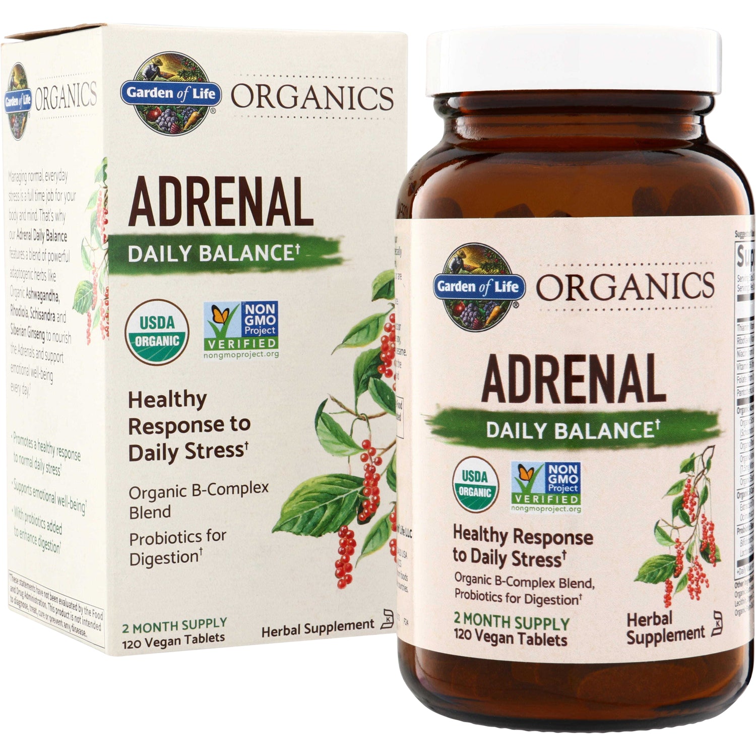 GLF252 | Garden of Life Organics Adrenal Daily Balance herbal supplement, 120 vegan tablets