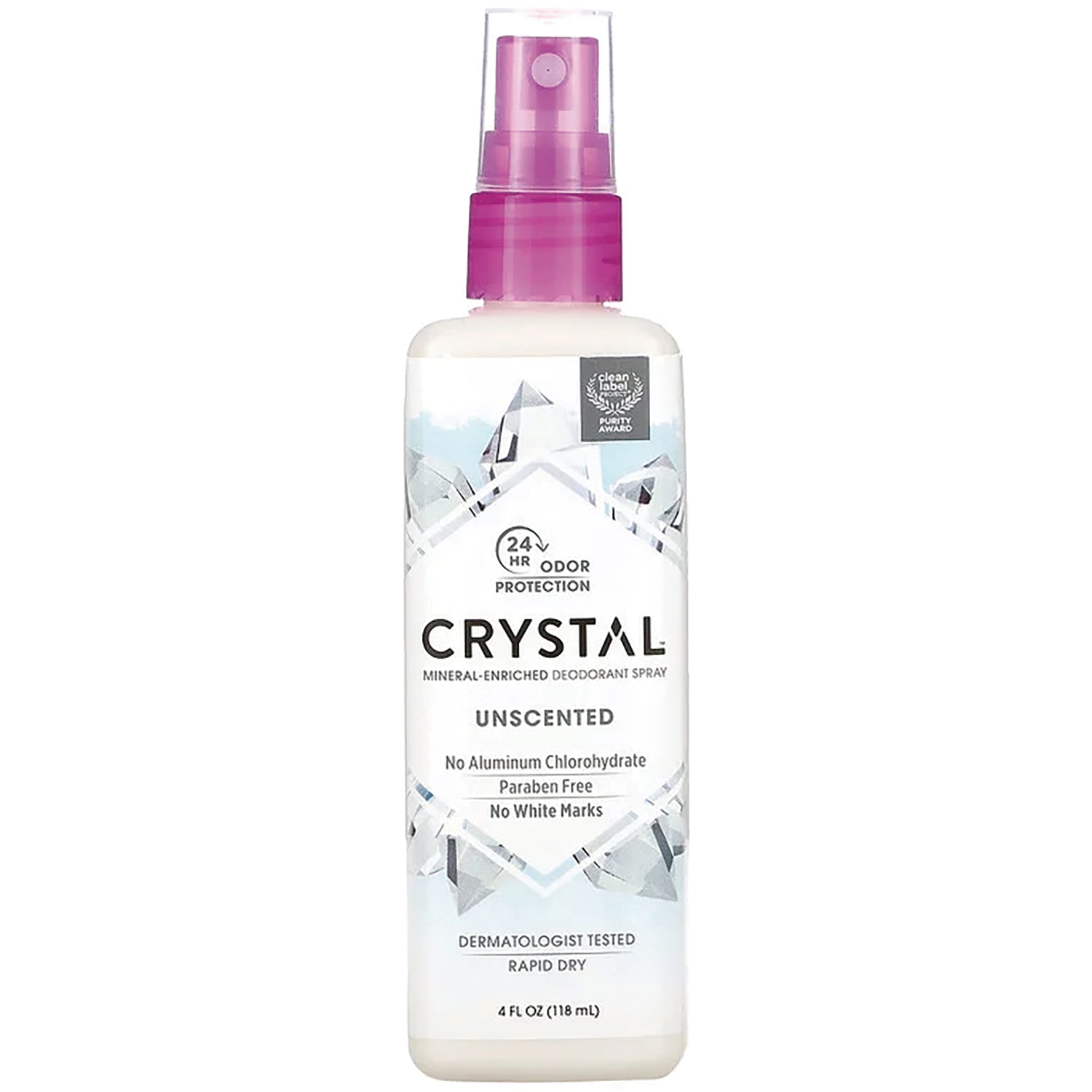 CRY007 | CRYSTAL unscented mineral-enriched deodorant spray bottle 4 fl oz front view