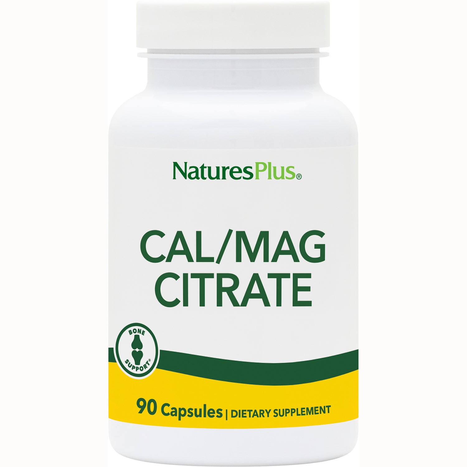 NTP066 | NaturesPlus CAL/MAG CITRATE white bottle with 90 Capsules dietary supplement label
