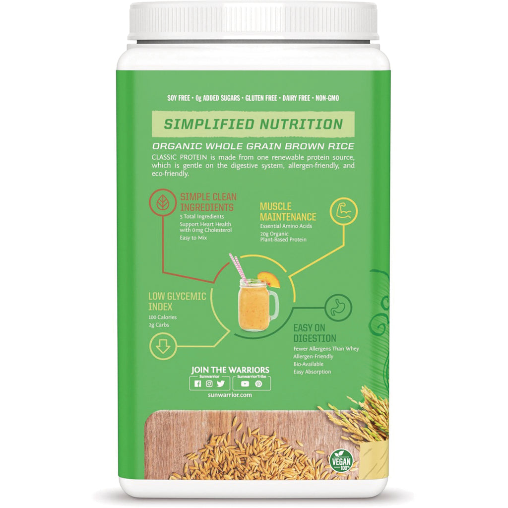 SNW028 | Back label with Simplified Nutrition infographic: organic brown rice protein, simple ingredients, low glycemic index - Thumbnail