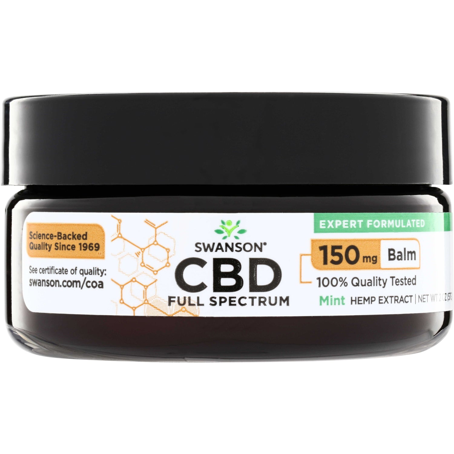 SWU1081 | Swanson CBD Full Spectrum 150 mg Balm, Mint hemp extract, 2 oz jar