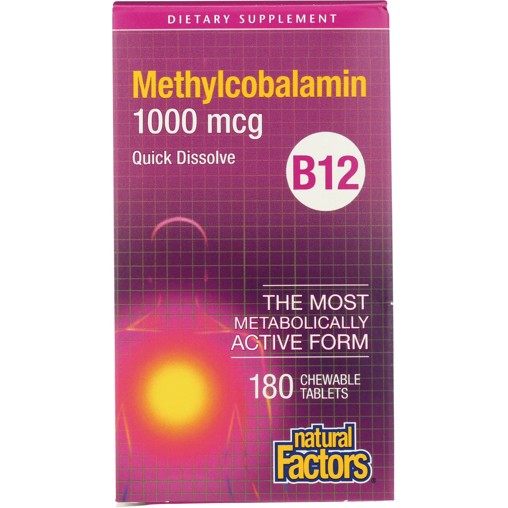 NFC107 | Natural Factors Methylcobalamin B12 1000 mcg quick dissolve 180 chewable tablets front packaging - Thumbnail