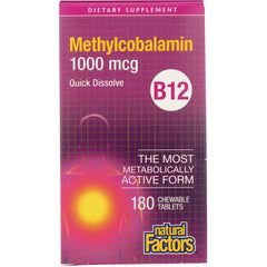 NFC107 | Natural Factors Methylcobalamin B12 1000 mcg quick dissolve 180 chewable tablets front packaging