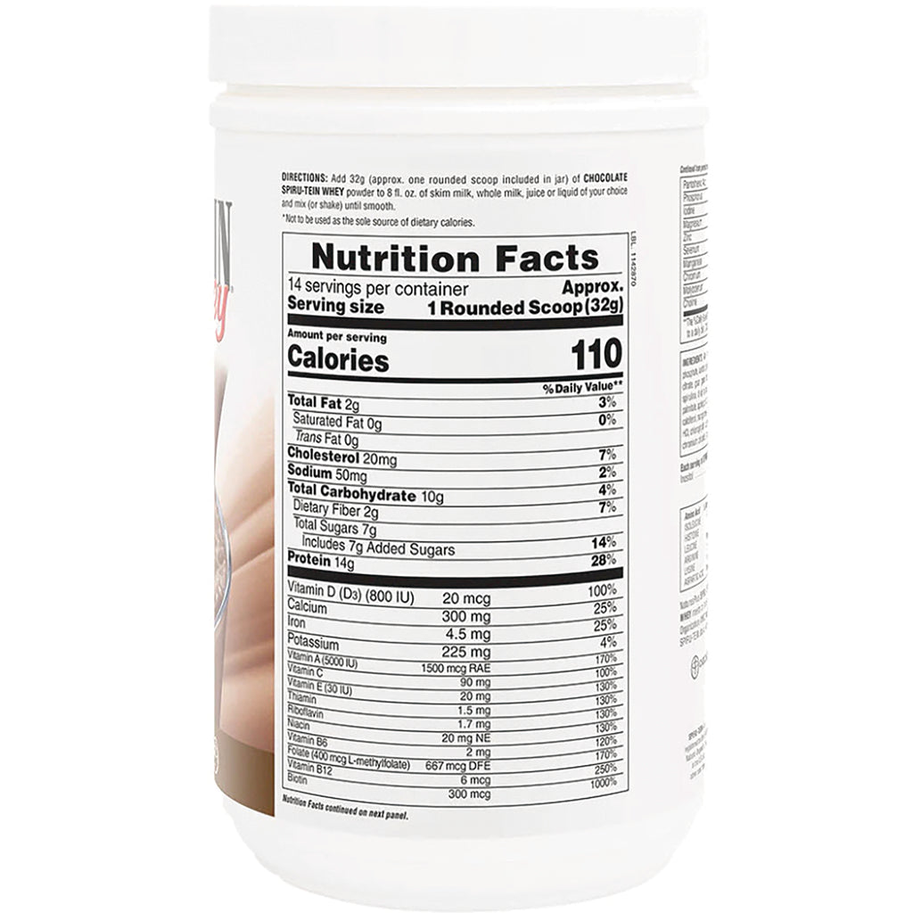 NTP098 | Back of white supplement jar showing Nutrition Facts panel with serving size 1 rounded scoop (32g) and 110 calories - Thumbnail